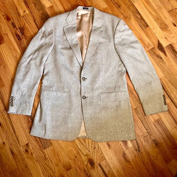 Oscar de la Renta Other - Vintage 100% Silk Cream Oscar De La Renta Menswear Tweed Blazer Sports Coat 42L
